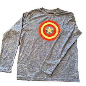 Marvel Shirt Mens Large Blue Captain America Long Sleeve Super Hero Shield 42-44